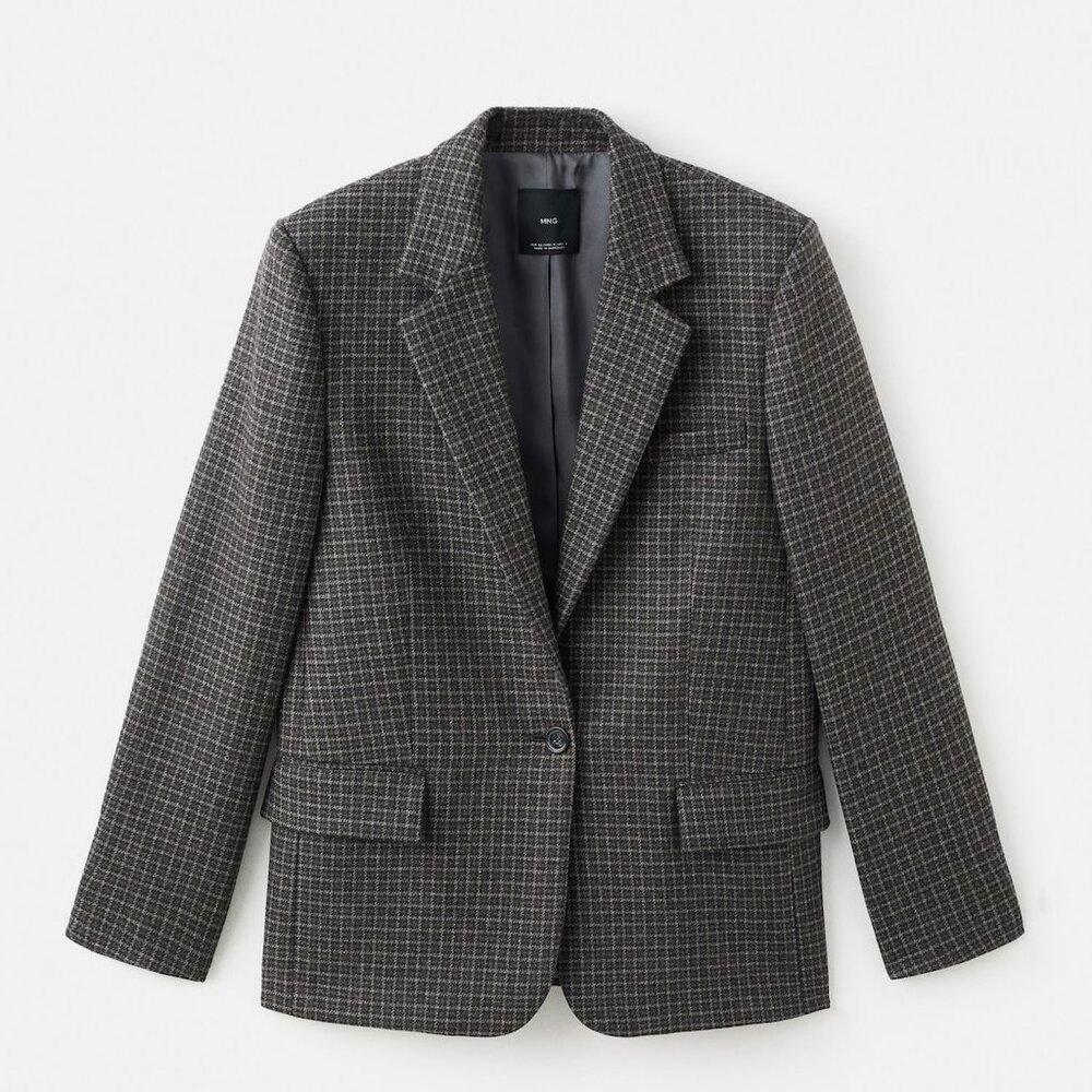 MANGO - Wool check blazer grey - M - Woman